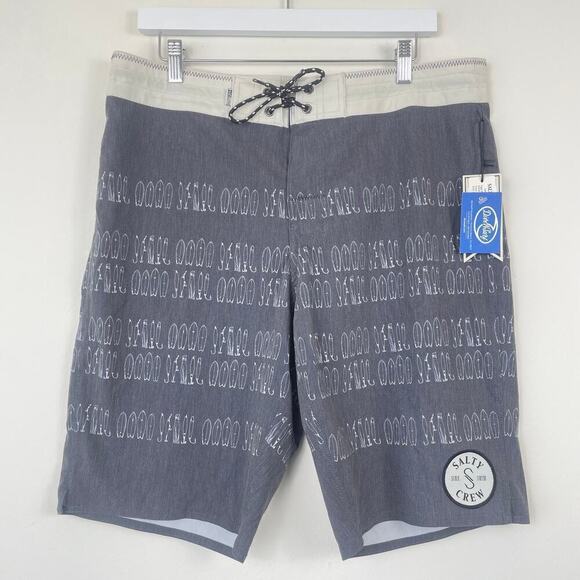 Salty crew men’s board shirts swim size 34 gray fish hook design - Picture 1 of 9